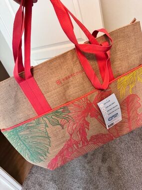 Tropical Print Canvas Insulated Tote Bag